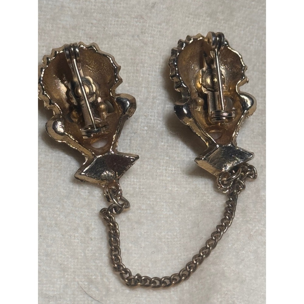 VTG Blackamoor Head Figure 1" Pin Brooch Pair Green Eyes Sweater Clips - Picture 5 of 5